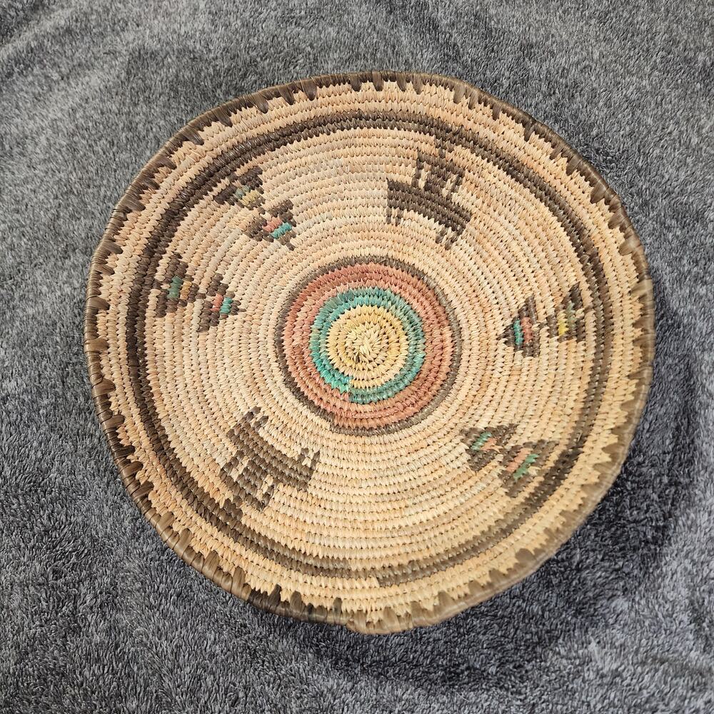 Woven shallow basket trinket holder Aztec Native pattern